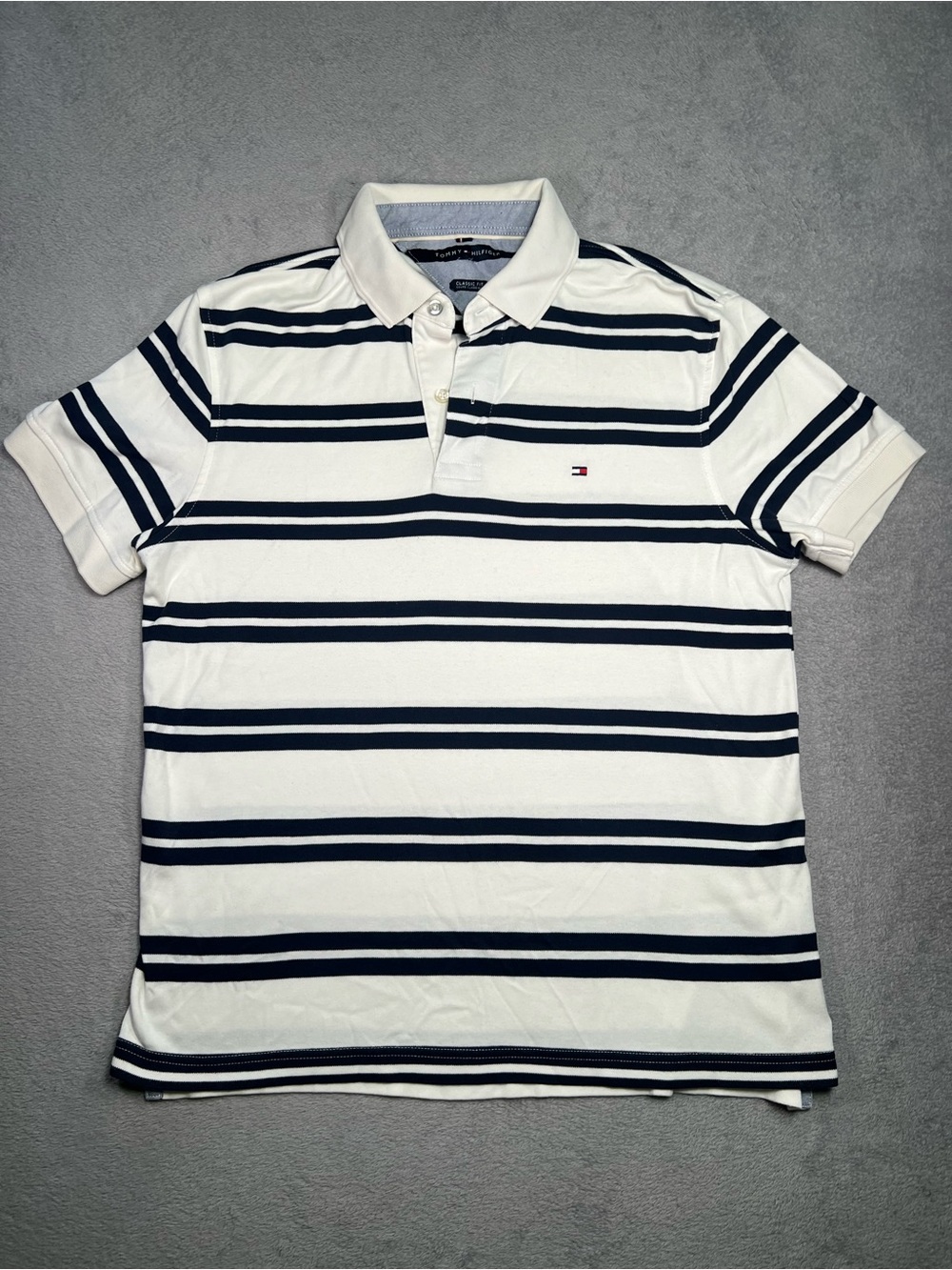 Tommy Hilfiger White and Navy Striped Polo